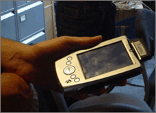 The PDA was equipped with an Orange wireless card and displayed the collision map