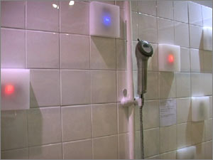 Detail of tiles reacting to the sound when someone sings in the bathroom