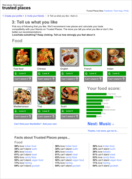 tastefinder wireframe